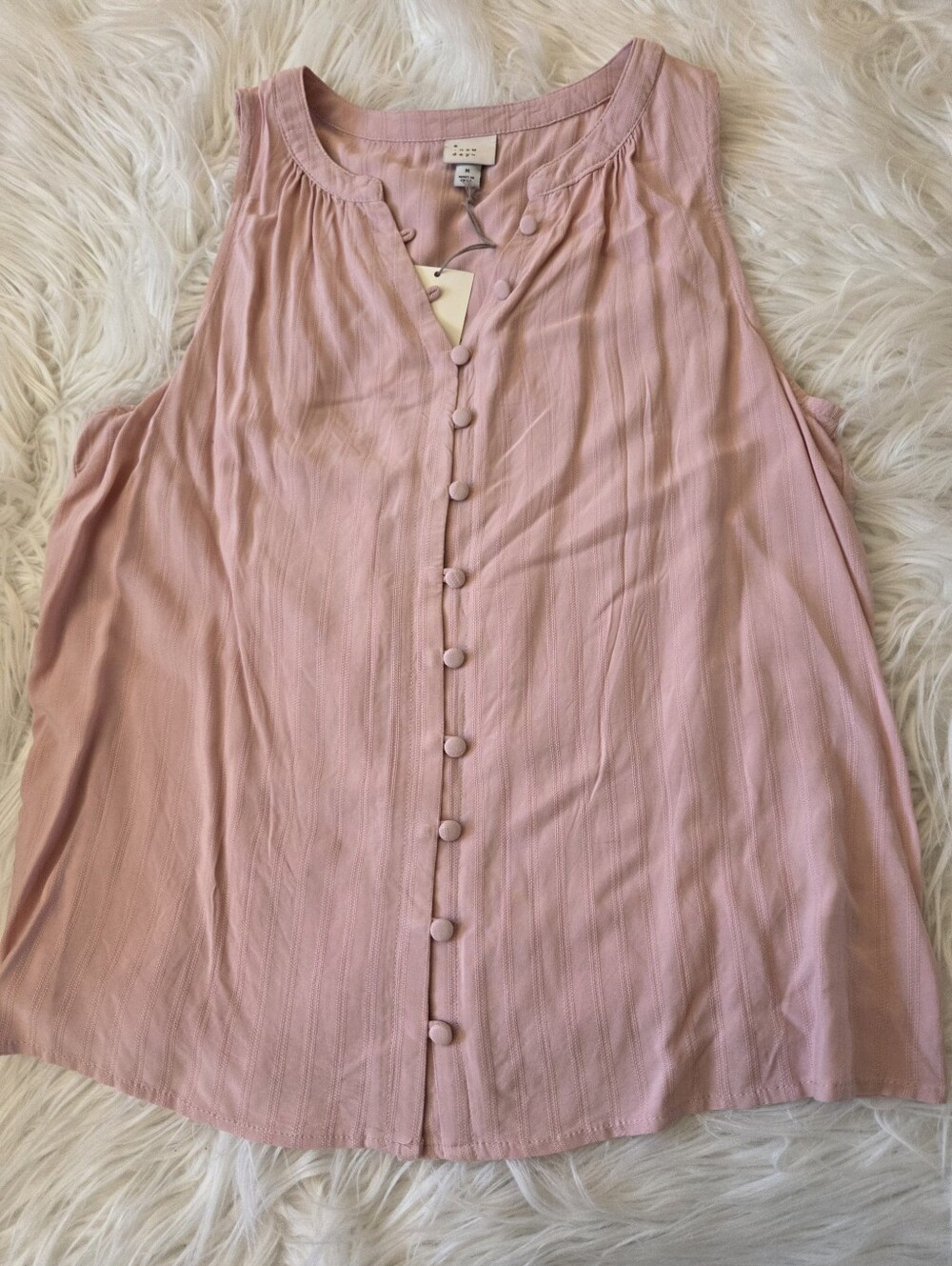 Sleeveless Button-Front Dusty Pink Blouse